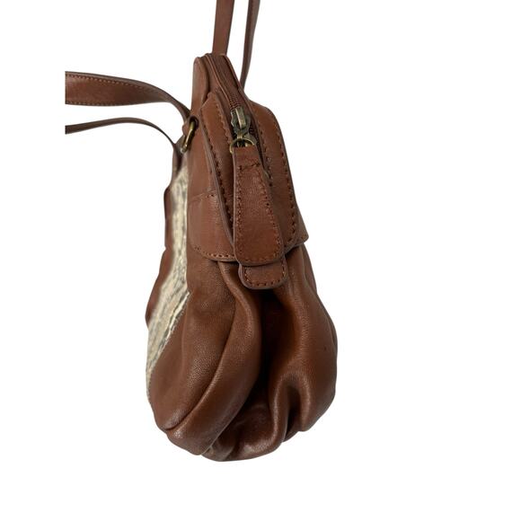 Chi By Carlos Falchi Leather Bag Satchel Brown Snakeskin Accent Boho Western - Picture 3 of 10
